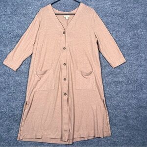 PureJill Women’s Large‎ Tan Hemp Organic Cotton Long Button 3/4 Sleeve Cardigan